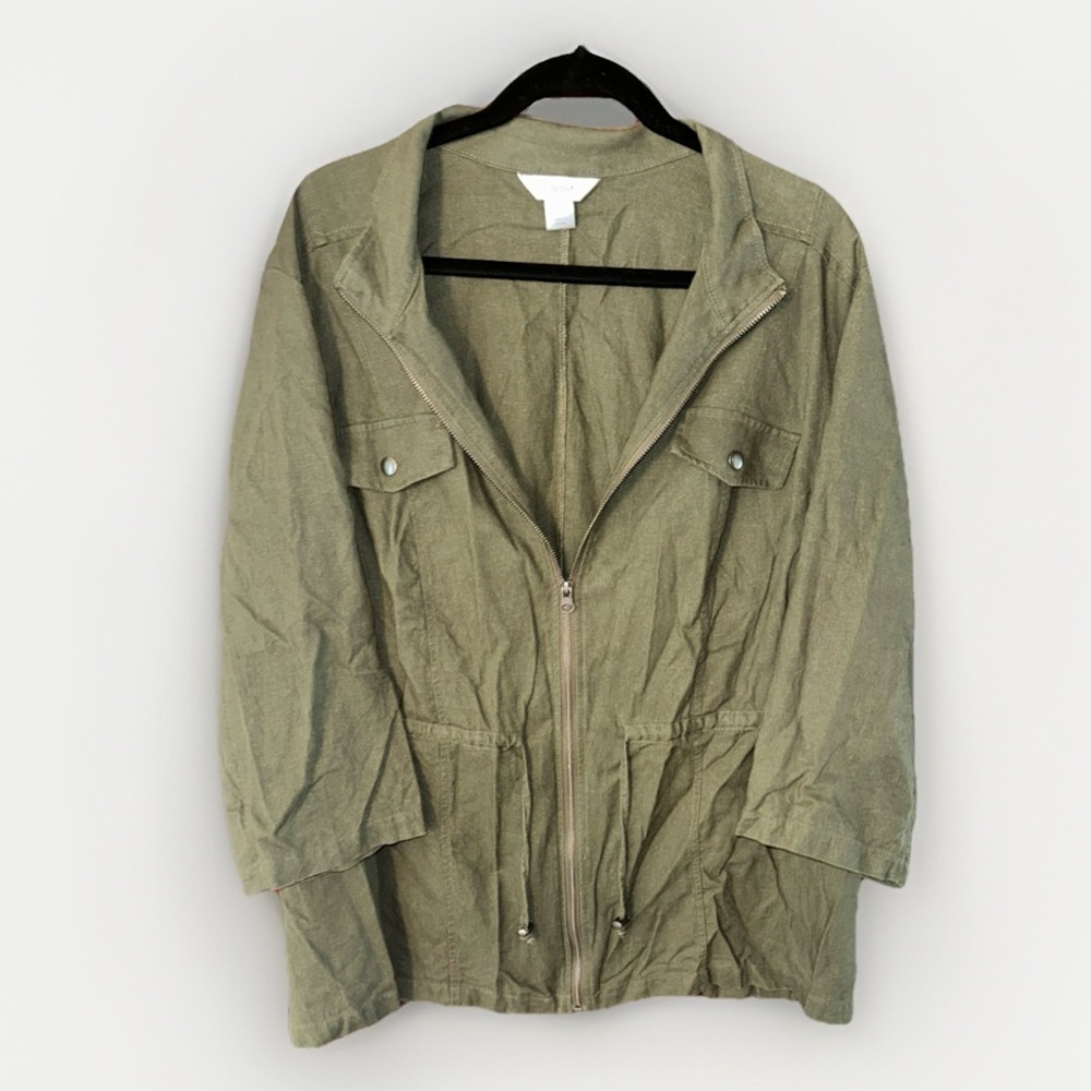 CJ Banks Olive Zip-Front Military Field Jacket